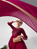 Hand Embroidered Kurta With Sharara And Dupatta Set, Multicolor - Hiral Fashion | Grocsy