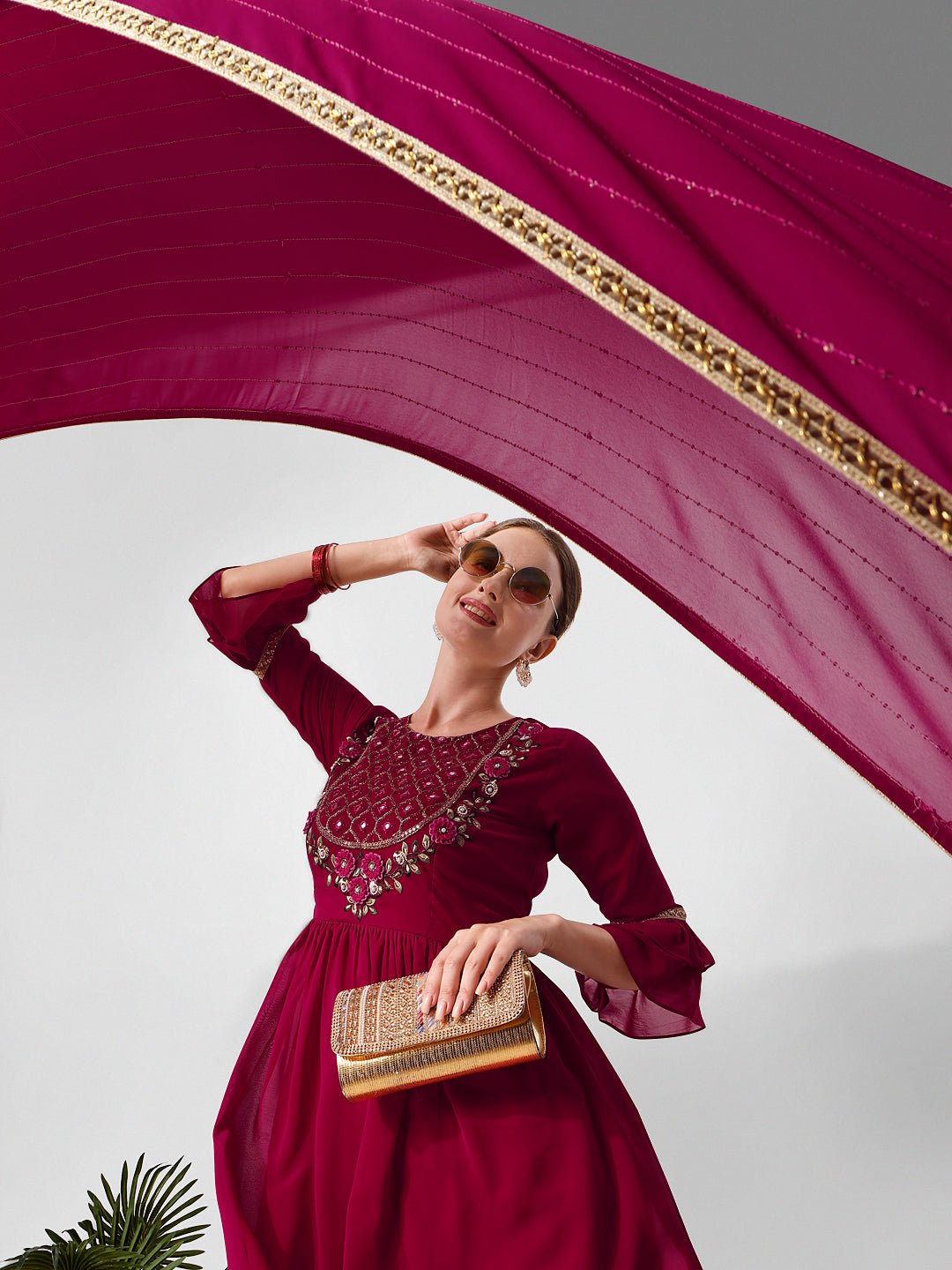 Hand Embroidered Kurta With Sharara And Dupatta Set, Multicolor - Hiral Fashion | Grocsy