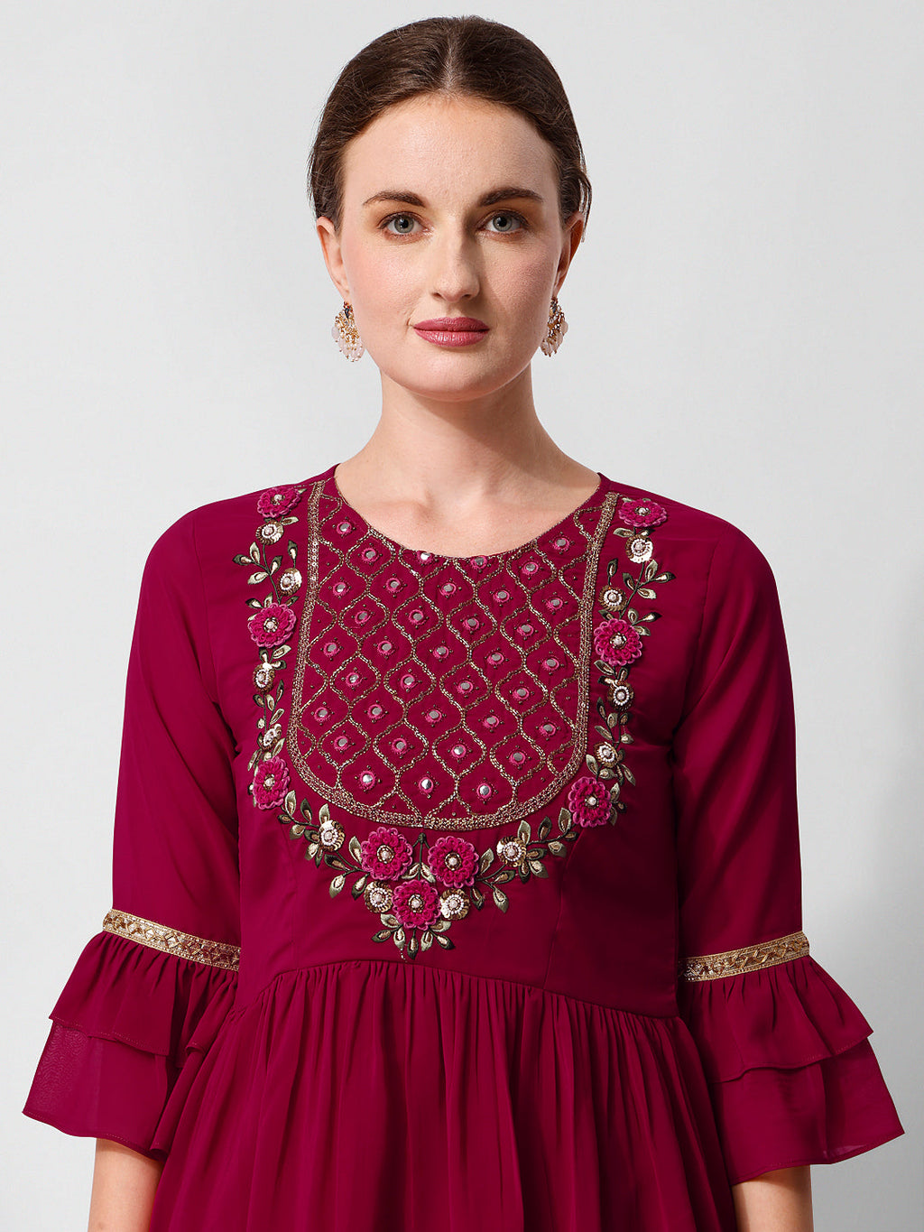 Hand Embroidered Kurta With Sharara And Dupatta Set, Multicolor - Hiral Fashion | Grocsy
