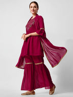 Hand Embroidered Kurta With Sharara And Dupatta Set, Multicolor - Hiral Fashion | Grocsy