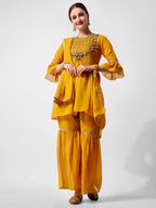 Hand Embroidered Kurta With Sharara And Dupatta Set, Multicolor - Hiral Fashion | Grocsy