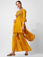 Hand Embroidered Kurta With Sharara And Dupatta Set, Multicolor - Hiral Fashion | Grocsy
