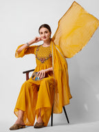 Hand Embroidered Kurta With Sharara And Dupatta Set, Multicolor - Hiral Fashion | Grocsy