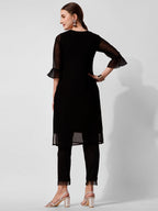 Georgette Black Kurta With Pant Set, Multicolor - Hiral Fashion | Grocsy