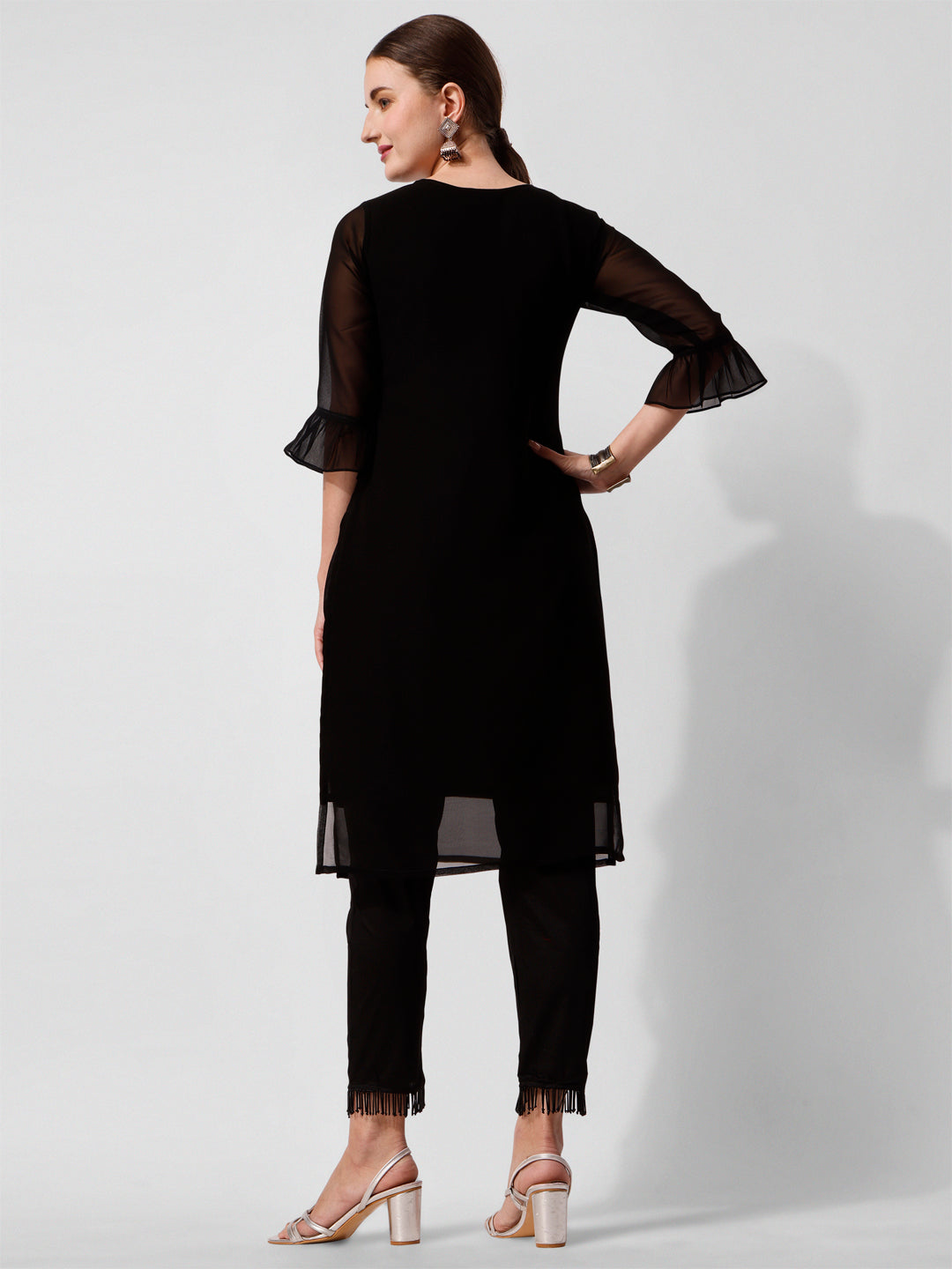 Georgette Black Kurta With Pant Set, Multicolor - Hiral Fashion | Grocsy