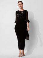 Georgette Black Kurta With Pant Set, Multicolor - Hiral Fashion | Grocsy