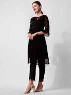Georgette Black Kurta With Pant Set, Multicolor - Hiral Fashion | Grocsy