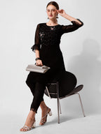 Georgette Black Kurta With Pant Set, Multicolor - Hiral Fashion | Grocsy