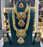 Jewel City Royal Temple Design Lakshmi Kaasu Mala Set with Chandbali Earrings & Tikka | Grocsy
