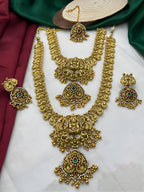 Jewel City Royal Temple Design Lakshmi Kaasu Mala Set with Chandbali Earrings & Tikka | Grocsy