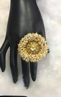 Jewel City Elegant Floral Pearl Statement Ring - Handcrafted Gold-Plated Traditional Indian Adjustable Ring | Grocsy