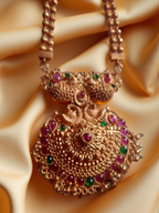 Jewel City Antique Gold-Plated Temple Necklace Set – Peacock & Kemp Stone Design | Grocsy