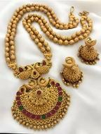 Jewel City Antique Gold-Plated Temple Necklace Set – Peacock & Kemp Stone Design | Grocsy