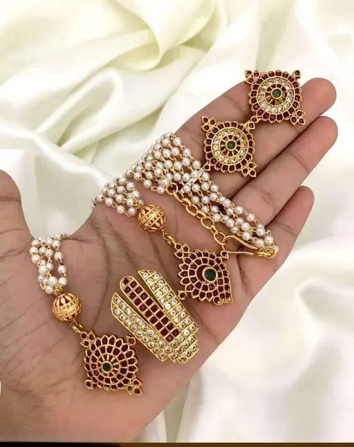 Jewel City Elegant Pendant and Pearl Earrings Set – Gold-Plated Bridal Jewelry | Grocsy