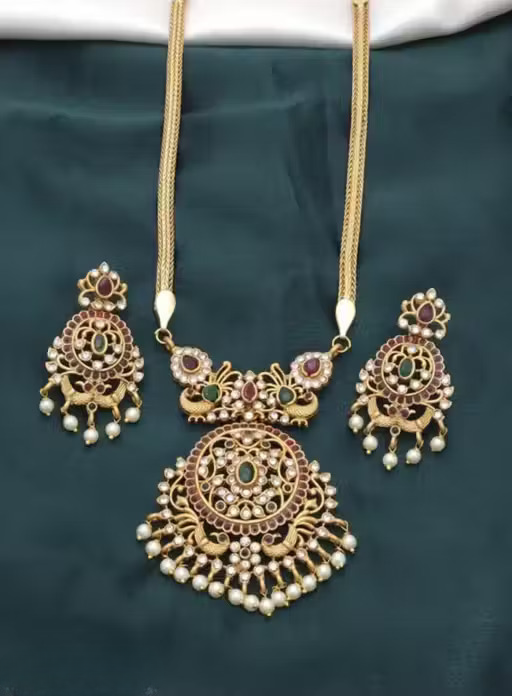Jewel City Elegant Peacock Temple Jewelry Set – Premium Antique Finish with Pearl Drops | Grocsy