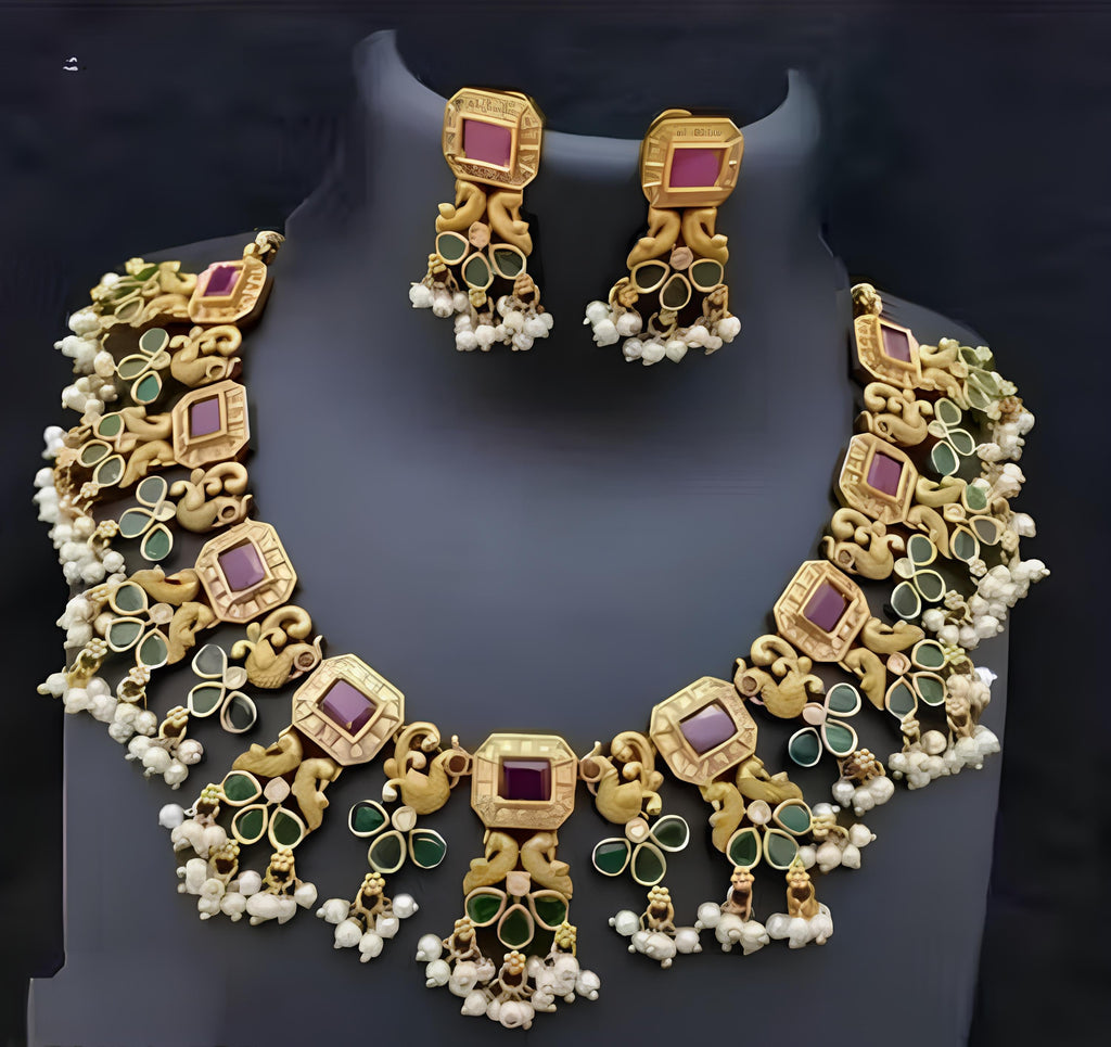 Jewel City Tradition Multi Color Neckalse Set Paired With Earing For Girls And Women | Grocsy