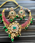 Jewel City Royal Kundan Choker Necklace Set – Gold-Plated Bridal Jewelry with Emerald & Ruby Beads | Grocsy