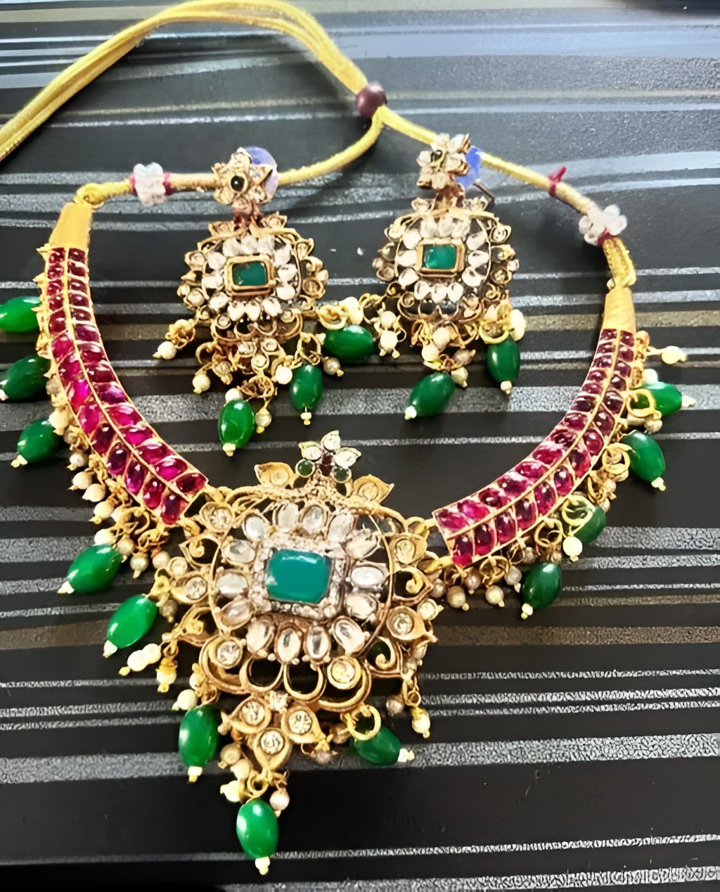 Jewel City Royal Kundan Choker Necklace Set – Gold-Plated Bridal Jewelry with Emerald & Ruby Beads | Grocsy