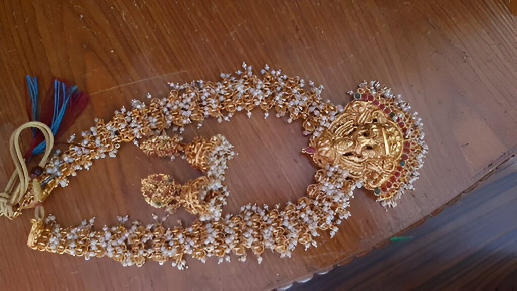 Jewel City Bridal Lakshmi Temple Necklace Set – Gold-Plated with Pearl Clusters | Grocsy