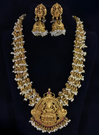 Jewel City Bridal Lakshmi Temple Necklace Set – Gold-Plated with Pearl Clusters | Grocsy