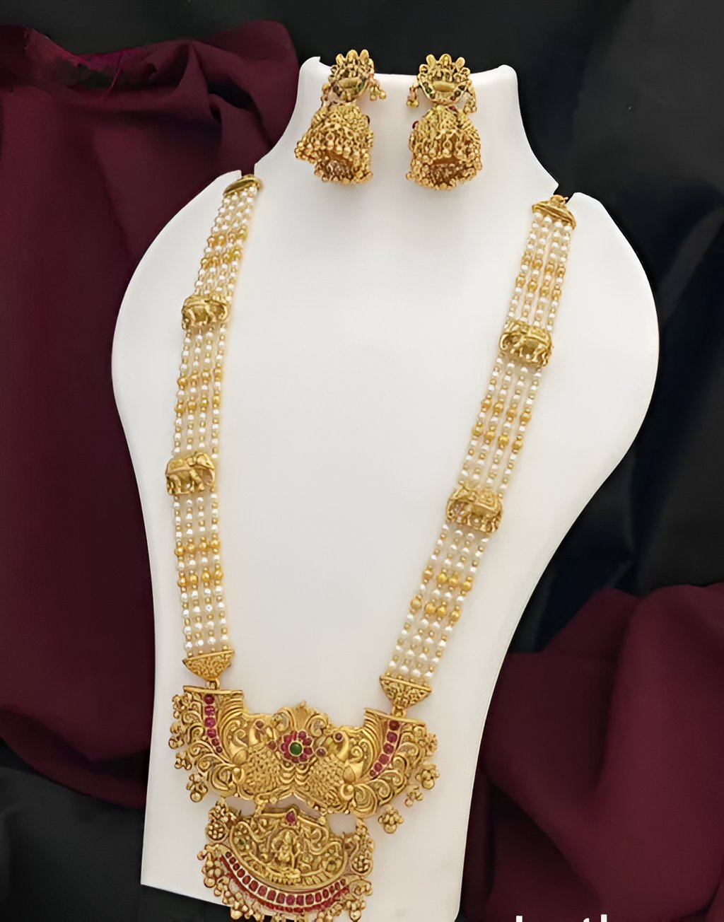 Jewel City Traditional Pearl & Gold Temple Necklace Set – Lakshmi Design Bridal Jewelry | Grocsy