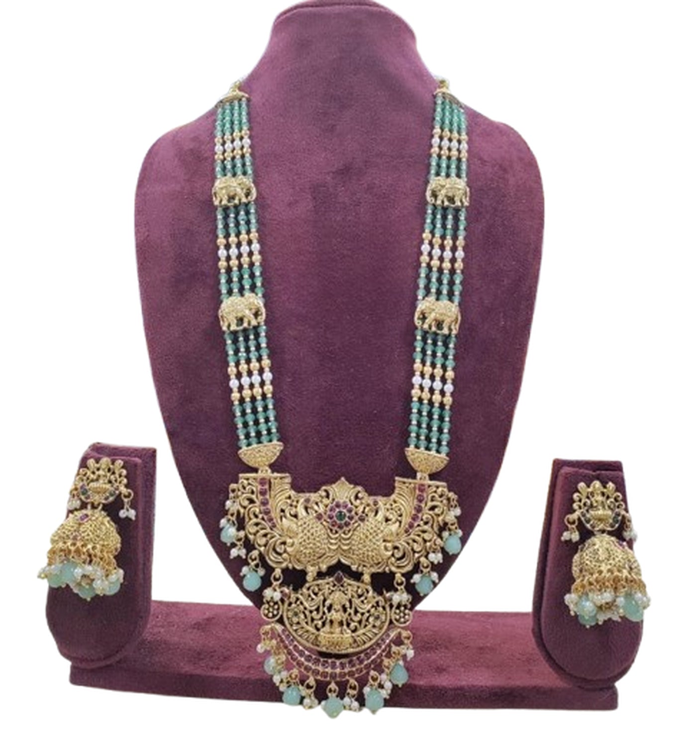 Jewel City Antique Temple Jewelry Gold-Plated Necklace Set with Lakshmi Pendant & Earrings Traditional South Indian Bridal Jewelry | Grocsy
