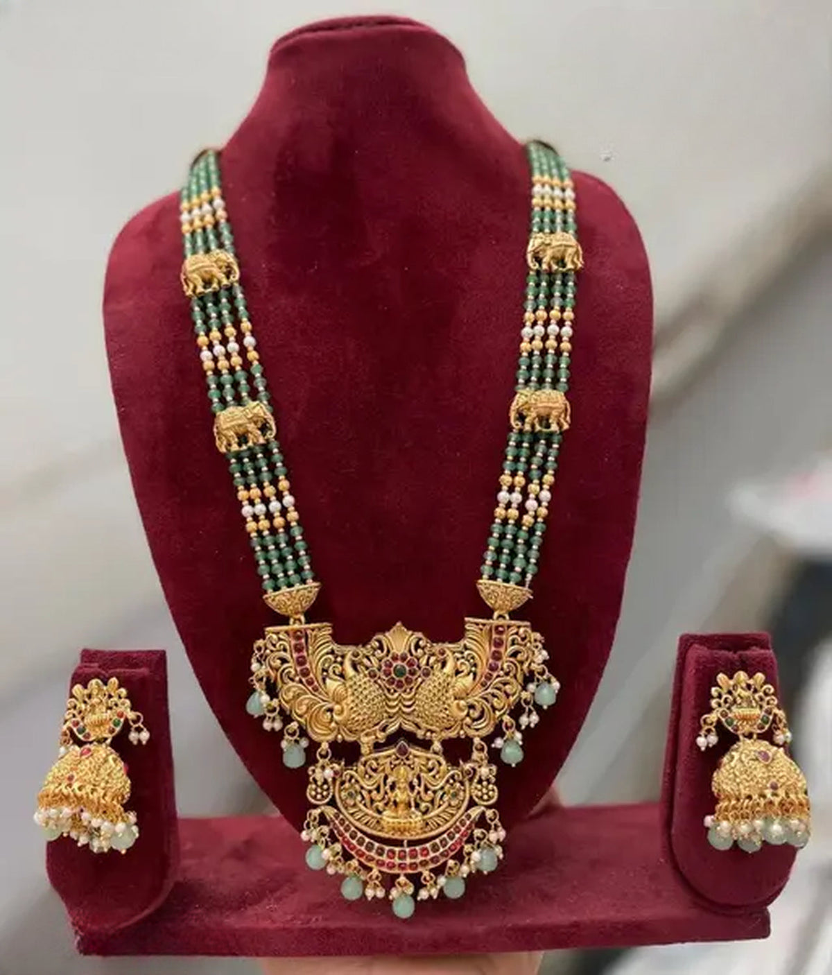 Jewel City Antique Temple Jewelry Gold-Plated Necklace Set with Lakshmi Pendant & Earrings Traditional South Indian Bridal Jewelry | Grocsy