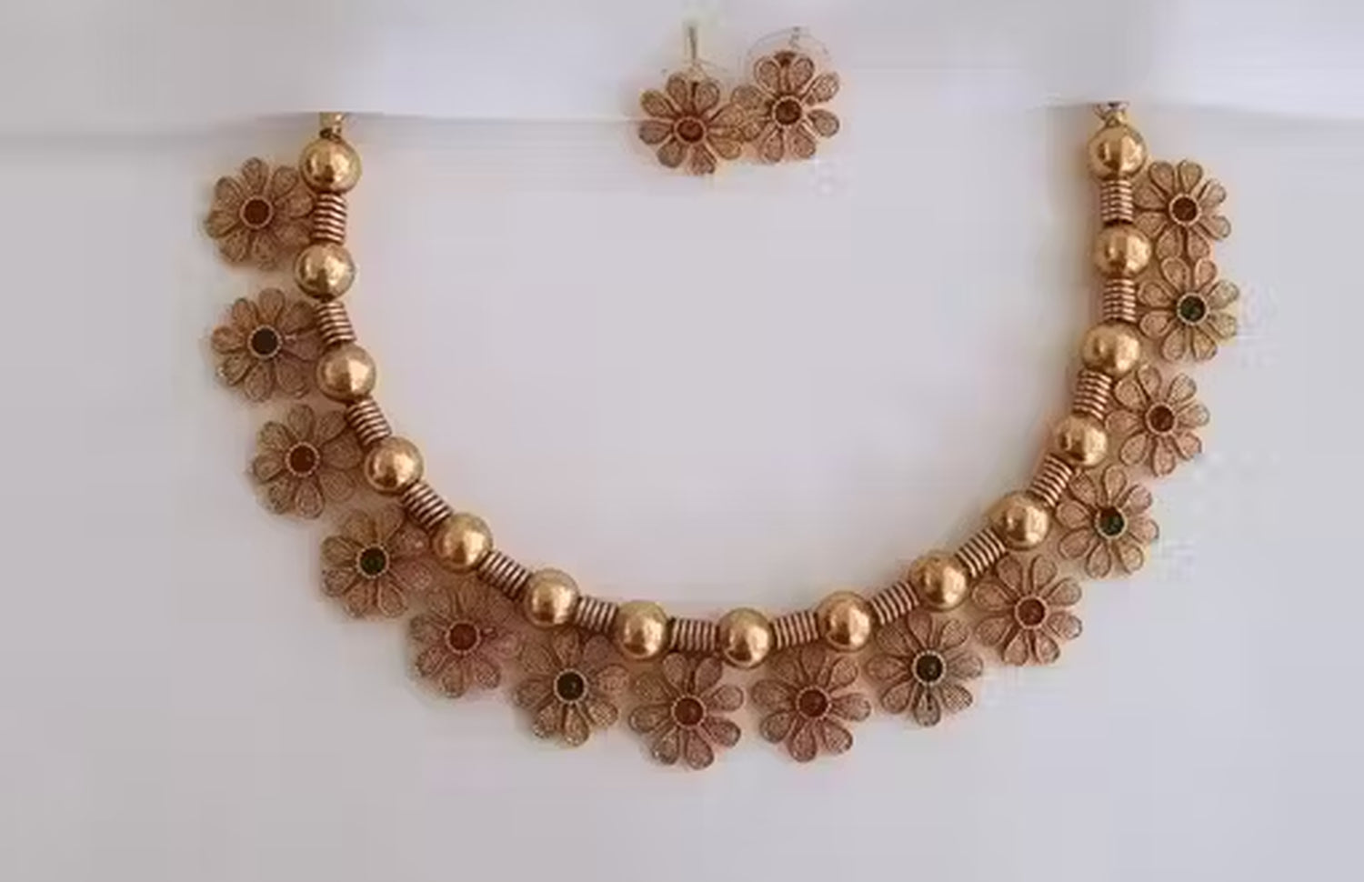 Jewel City Handcrafted Gold-Plated Floral Choker Necklace Set with Red & Green Stones – Ethnic Bridal Jewelry Set | Grocsy