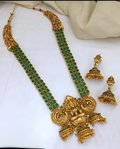 Jewel City Temple Gold Lakshmi Necklace with Green Stone - Traditional Indian Handcrafted Jewelry for Wedding, Festival & Occasions | Grocsy