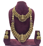 Jewel City Lakshmi Temple Jewelry Set - Gold-Plated Long Necklace with Choker & Earrings - Kemp Stone Traditional Bridal Collection | Grocsy