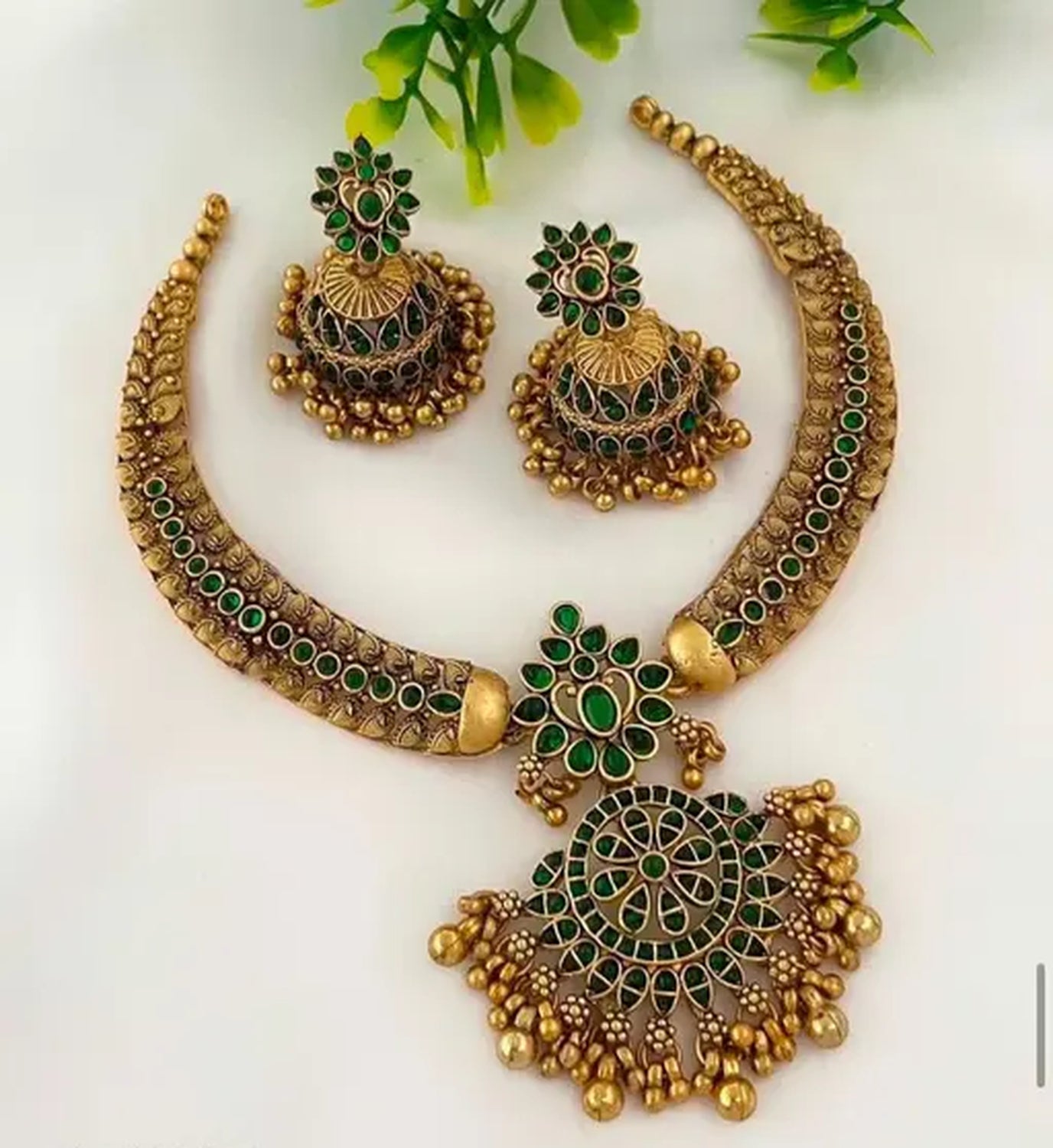 Jewel City Traditional Gold-Plated Kundan Necklace Set with Green Stones Handcrafted Ethnic Bridal Jewelry- Festival & Wedding Wear | Grocsy