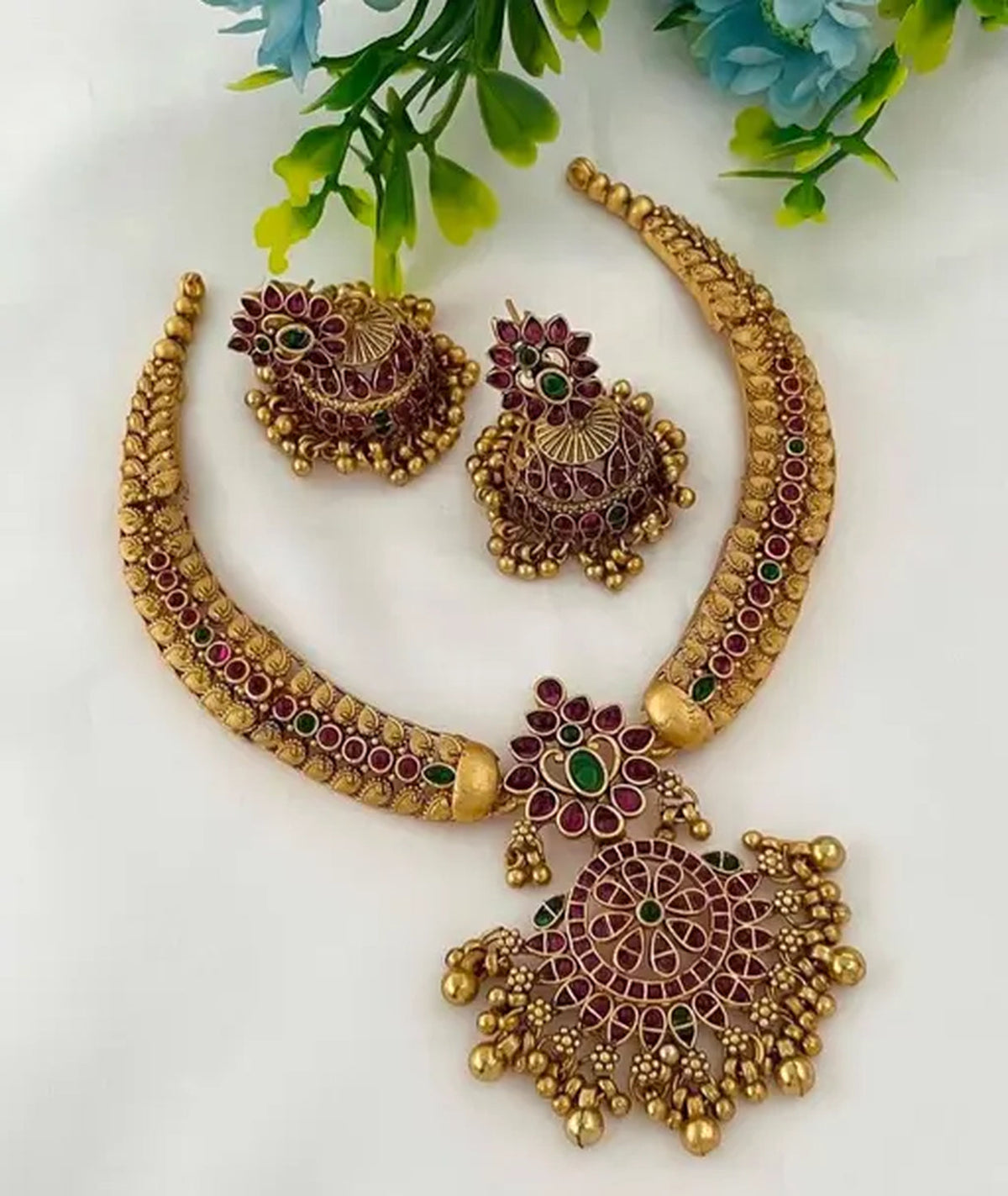 Jewel City Traditional Gold-Plated Kundan Necklace Set with Multi Stones Handcrafted Ethnic Bridal Jewelry- Festival & Wedding Wear | Grocsy