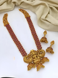 Jewel City Temple Gold Lakshmi Necklace with Red Stone - Traditional Indian Handcrafted Jewelry for Wedding, Festival & Occasions | Grocsy