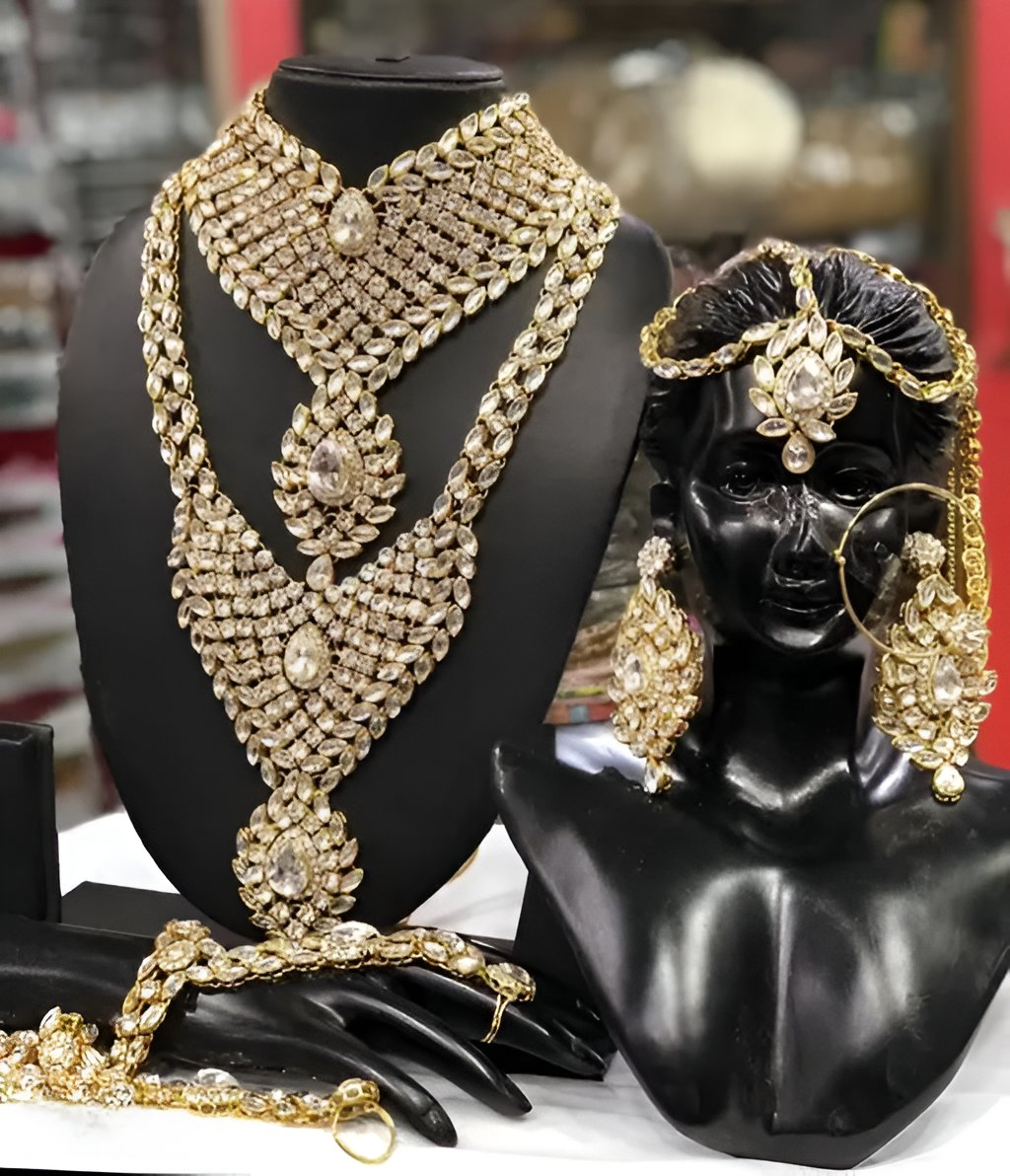 Jewel City Bridal Kundan Jewelry Set for Women Traditional Gold-Plated Indian Necklace,Earrings, Maang Tikka, Hathphool & Nath | Grocsy