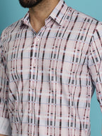 Indian Needle Men's Cotton Blend Checked Casual Shirt - Light-Brown | Grocsy