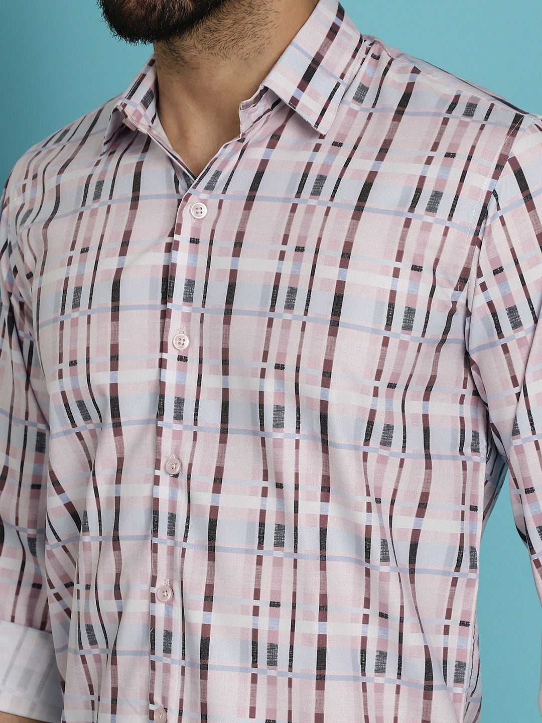 Indian Needle Men's Cotton Blend Checked Casual Shirt - Light-Brown | Grocsy
