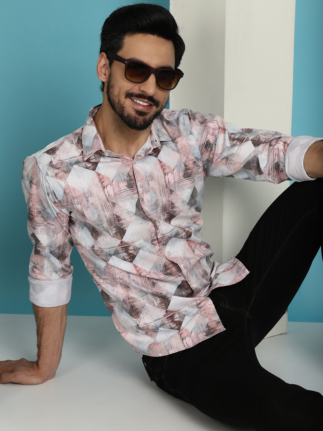 Indian Needle Men's Printed Casual Shirt - Coffee | Grocsy