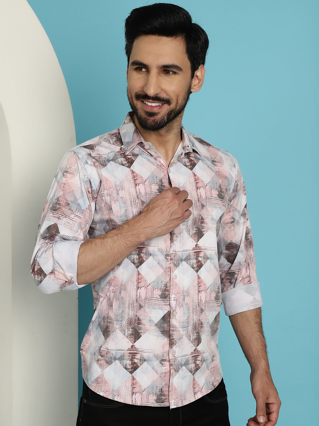 Indian Needle Men's Printed Casual Shirt - Coffee | Grocsy