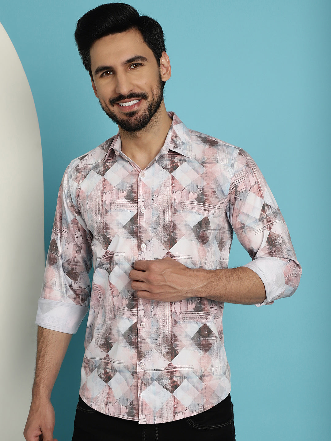 Indian Needle Men's Printed Casual Shirt - Coffee | Grocsy