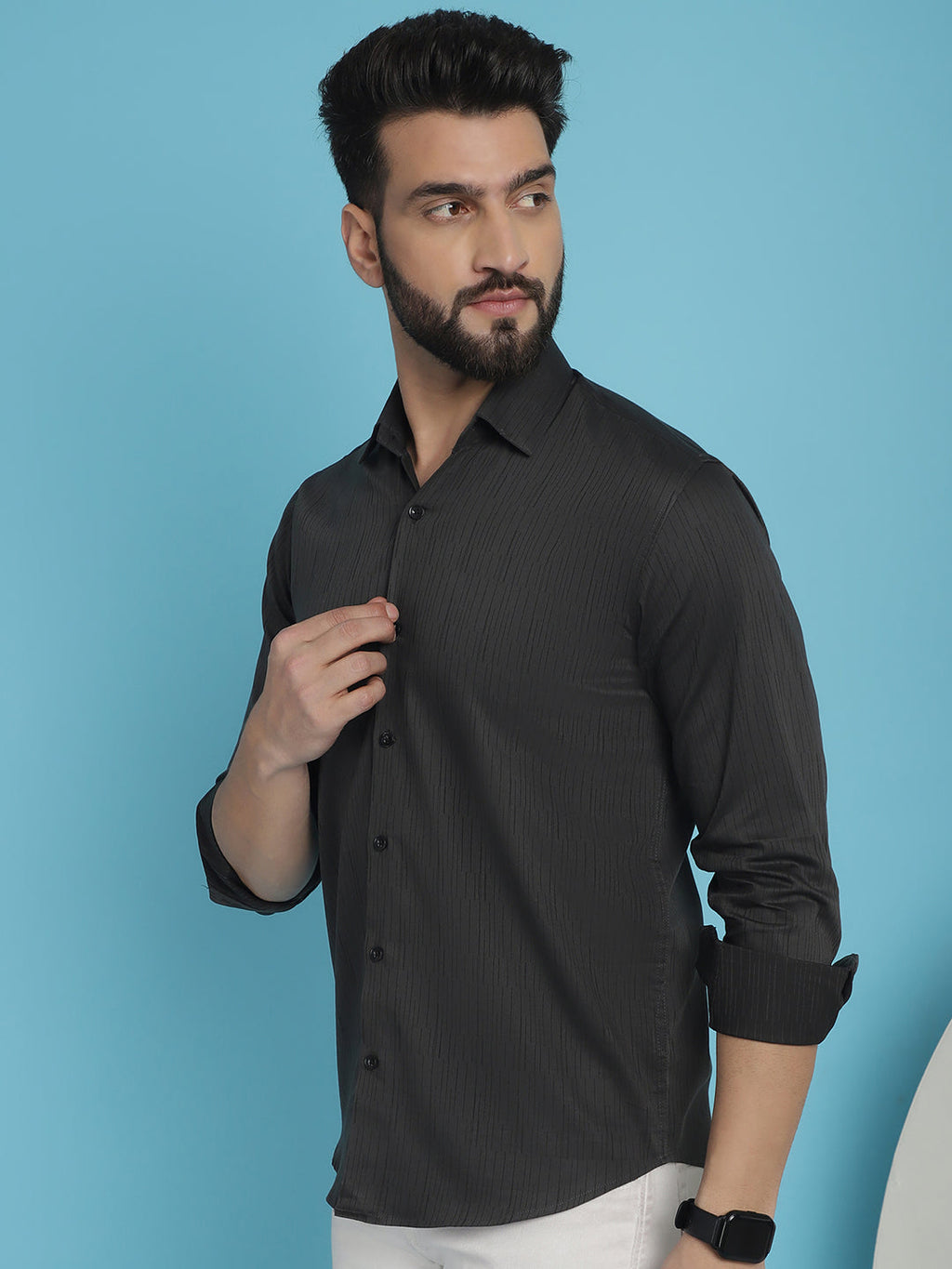 Indian Needle Men's Woven Design Casual Shirt - Charcoal | Grocsy