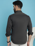 Indian Needle Men's Woven Design Casual Shirt - Charcoal | Grocsy