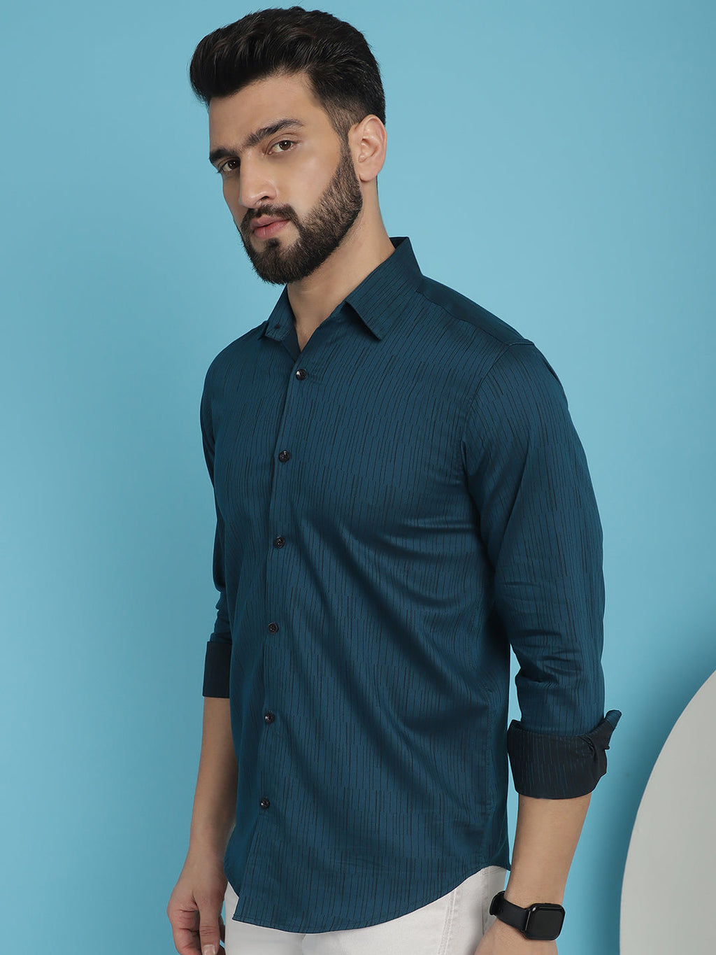 Indian Needle Men's Woven Design Casual Shirt - Peacock | Grocsy