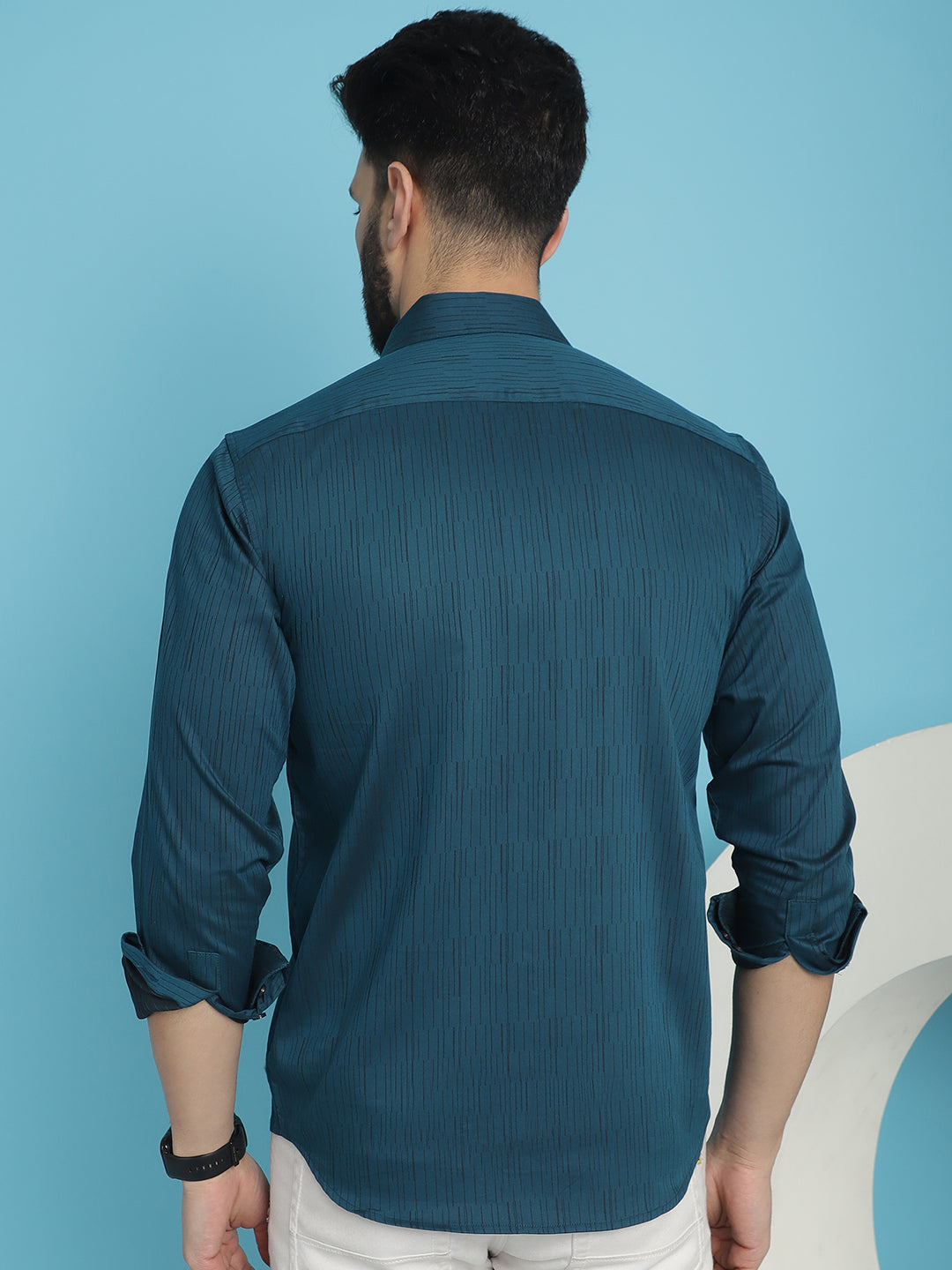 Indian Needle Men's Woven Design Casual Shirt - Peacock | Grocsy