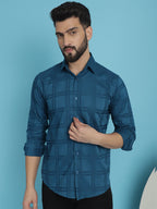 Indian Needle Men's Peacock Blue Checked Casual Shirt | Grocsy