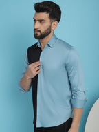 Indian Needle Men's Premium Cotton Satin Casual Shirt - Sky Blue | Grocsy