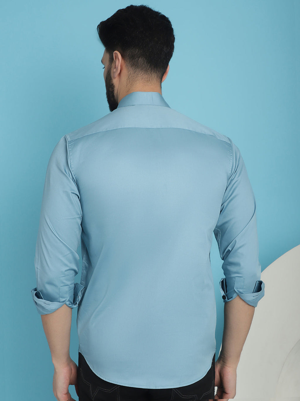 Indian Needle Men's Premium Cotton Satin Casual Shirt - Sky Blue | Grocsy