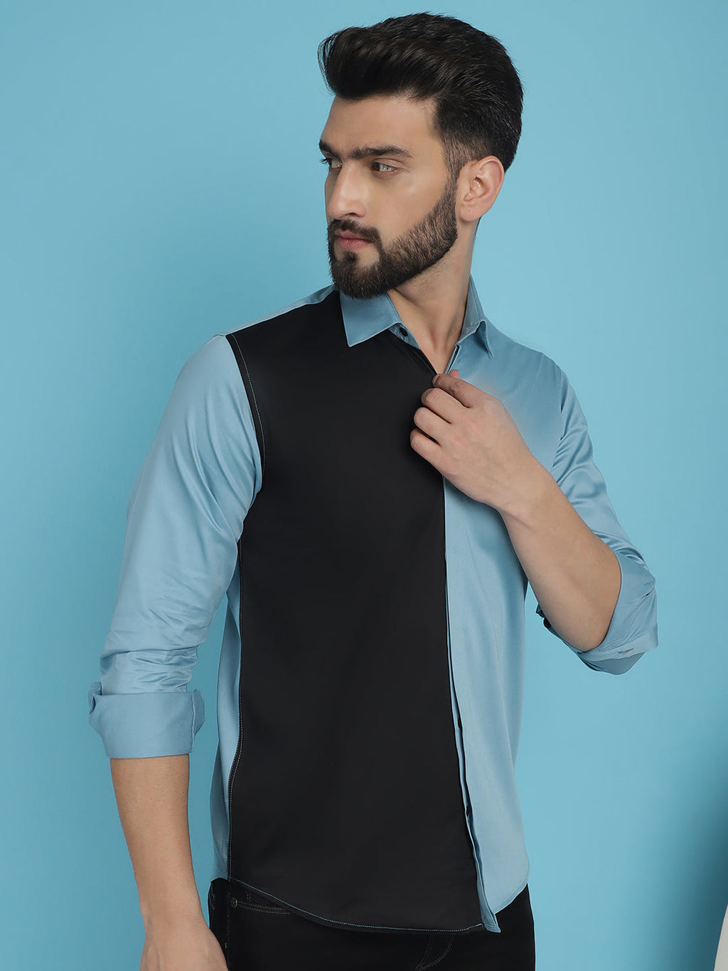 Indian Needle Men's Premium Cotton Satin Casual Shirt - Sky Blue | Grocsy