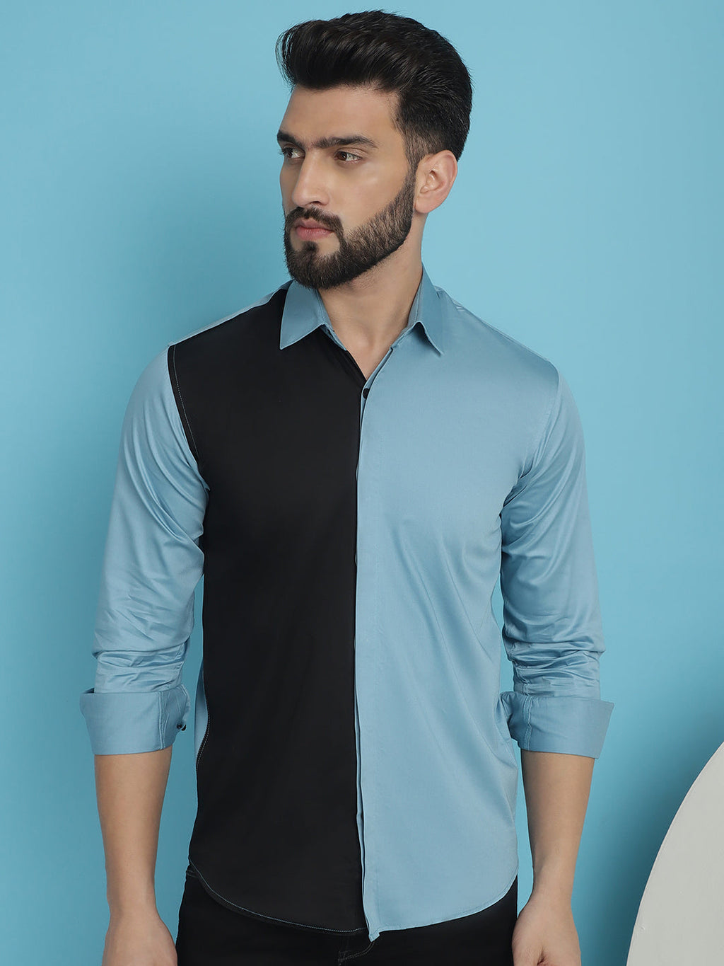 Indian Needle Men's Premium Cotton Satin Casual Shirt - Sky Blue | Grocsy