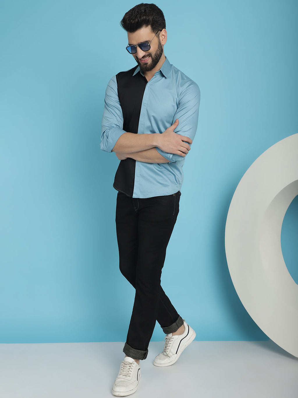 Indian Needle Men's Premium Cotton Satin Casual Shirt - Sky Blue | Grocsy