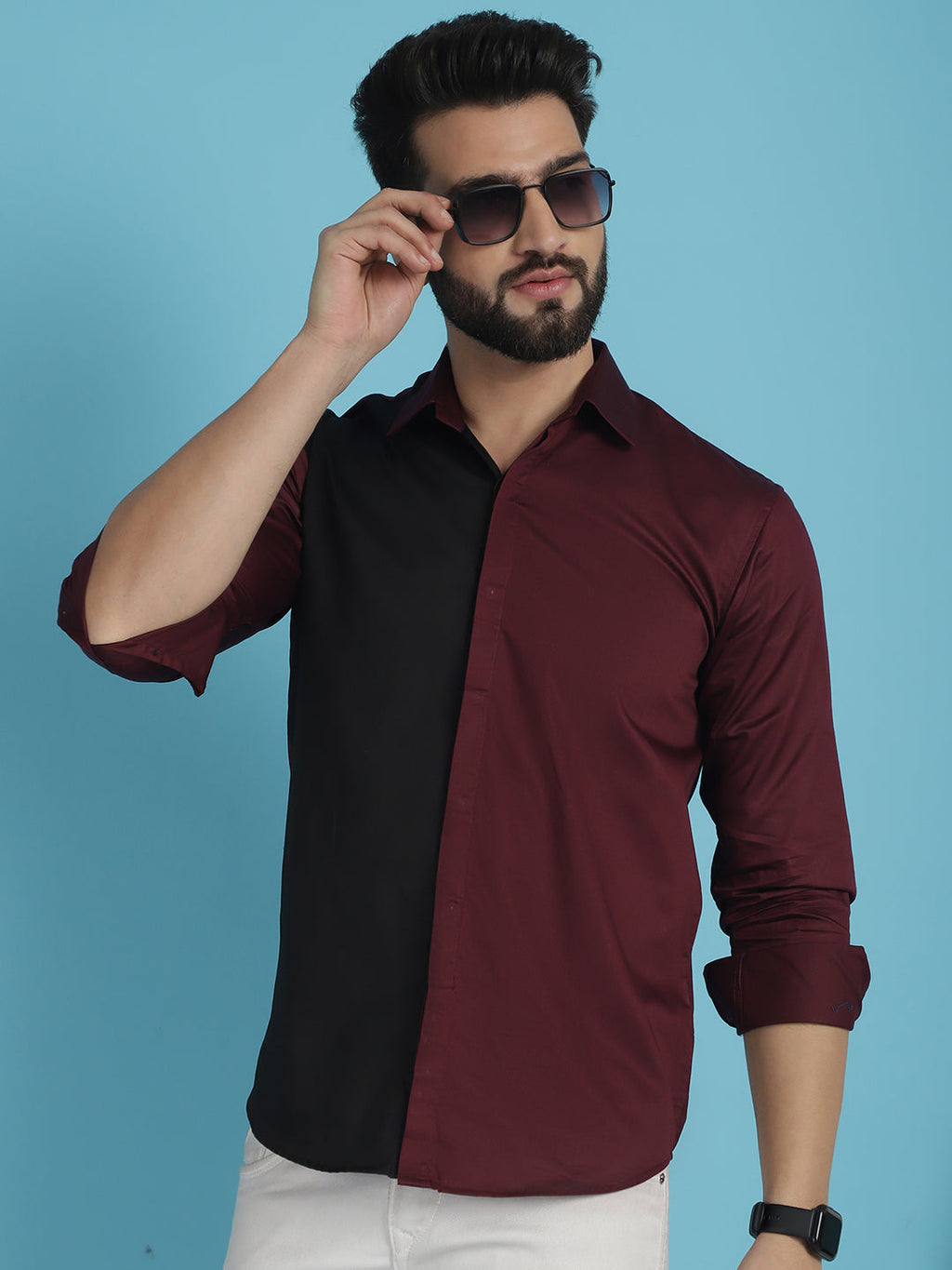 Indian Needle Men's Premium Cotton Satin Casual Shirt - Wine | Grocsy